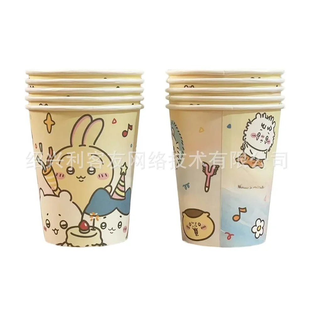 yiji Birthday Party Supplies Set Cartoon Tableware Decorations with Balloons Plates Cups Banner Cake Toppers Kids Gift Good Vibrations