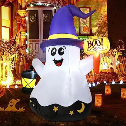 5 FT Halloween Inflatables Ghost Outdoor Decorations Blow Up Yard Cute Wizard Ghost with HandHeld Light and Builtin LEDs for Ga Good Vibrations