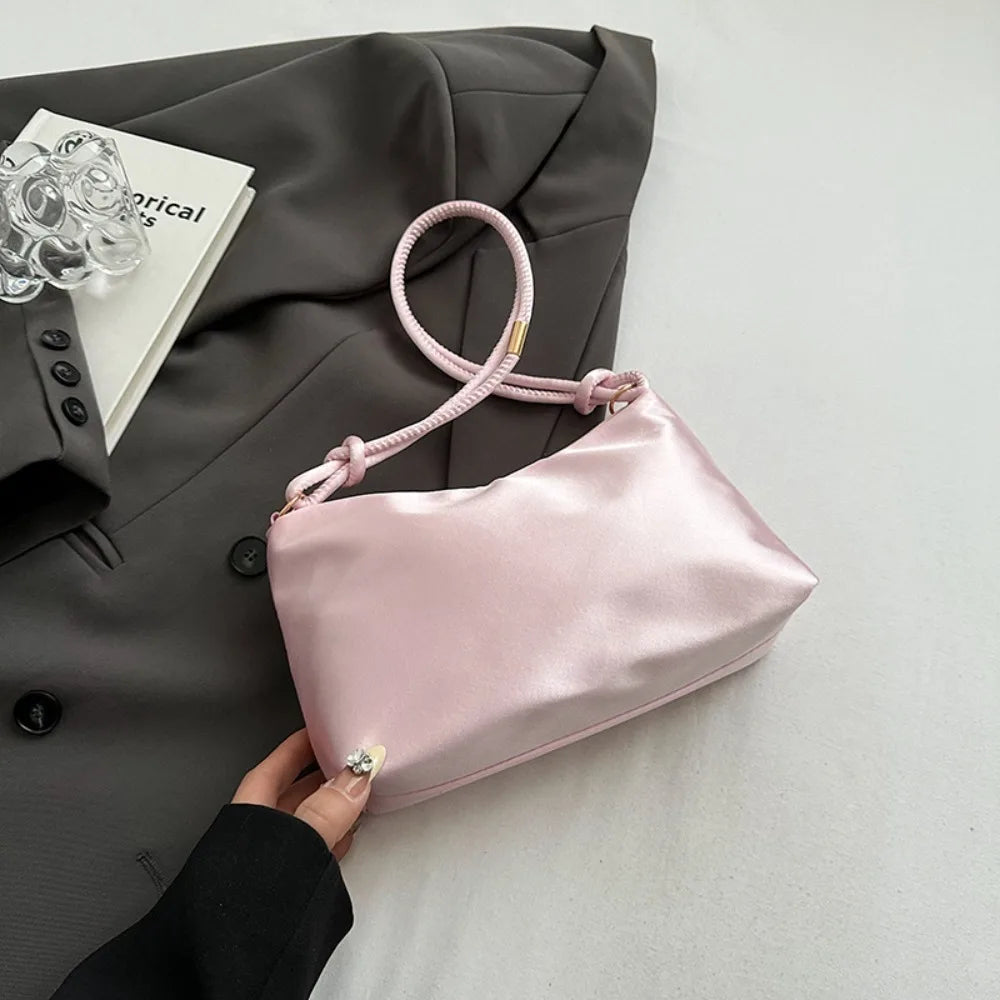 Casual Solid Color Fashion Elegant Shoulder Bag Smooth Cloth Satin Underarm Bag Leisure Shoulder Bag Good Vibrations
