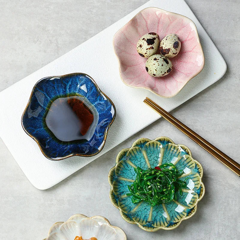 Japanese Ceramic Plate Retro Kiln Glaze Barbecue Mini Dipping Dish Sashimi Sushi Soy Sauce Dishes Home Desktop Snack Plates New Good Vibrations