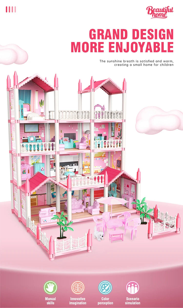 DIY Assemble Villa Model Toy House Cartoon Dools Role-Playing Set Fun Puzzle Doll House Household House Playing Toys Good Vibrations