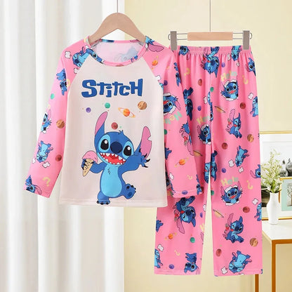 New Pajamas Boys Girls Pajamas Stitch Clothing Sets Kids Long Sleeve +Pant 2 Pieces Children Home Clothing Girl Nightgown Pjs Good Vibrations