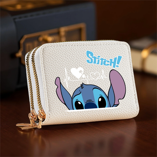 Stitch Design PU Leather Wallet – Double Zipper Short Coin Purse with Card Slots, Cute Cartoon Style, 4 Colors Available Good Vibrations