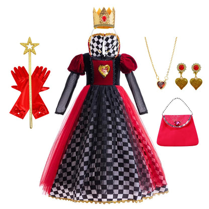 Halloween Queen of Hearts Costume For Girl Alice In Wonderland Cosplay Dress Girls Witch Dress Masquerade Orgy Party Clothes Good Vibrations