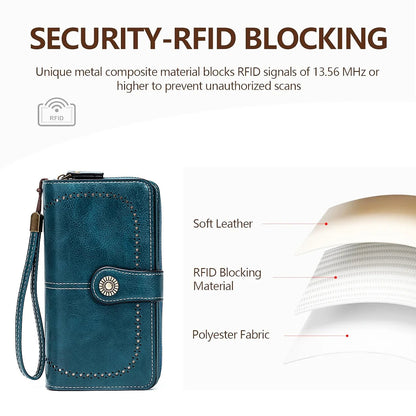 Rfid Anti-Theft Wallet for Men and Women, European and American Retro Leather Long Wallet Clutch, Oil Wax Leather Cut Out Multi-Card Slot Wallet, Large Capacity Zipper 70% off Clutch Bag, Card Holder Coin Purse Hand Bag Good Vibrations