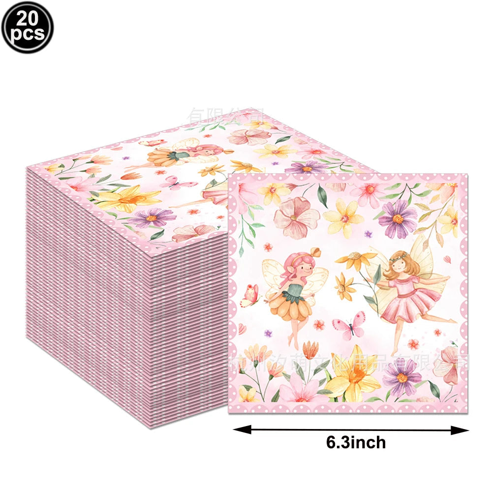 Fairy Party Supplies for Girl Birthday Fairies Enchanted Themed Baby Shower Party Decor Garden Flower Disposable Tableware Decor Good Vibrations