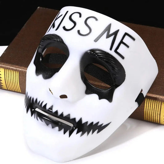 Dress Up Props White Makeup Halloween Mask Full Face Hand-painted Hip Hop Mask Scary Street Dance Mask Anime Cosplay Good Vibrations