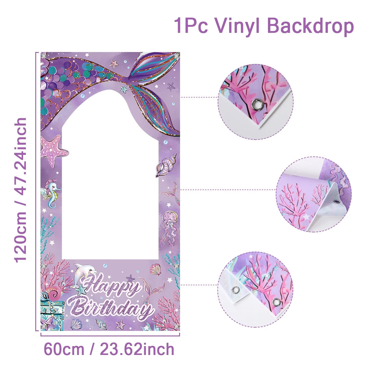 Mermaid photo Frame Background Little Mermaid Tail Birthday Party Decor Kids Girl Baby Shower Birthday Party Supplies Backdrop Good Vibrations