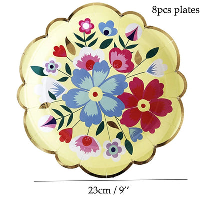Disposable Tableware Sets Flower Paper Plates Cups Napkins Straw Party Supplies Kids Girl Baby Shower Wedding Birthday Decor Good Vibrations