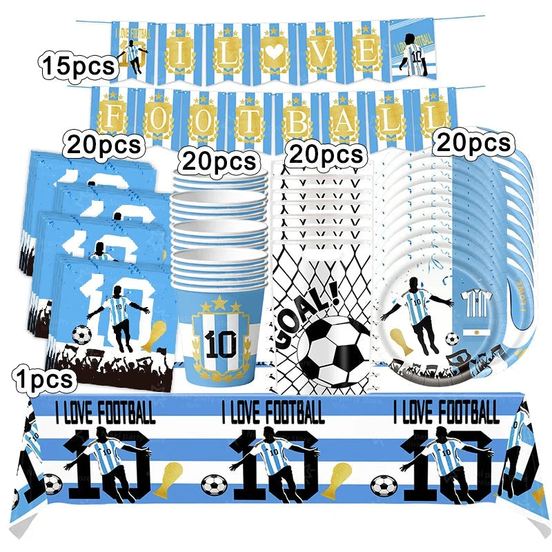 Soccer Party Supplies Superstar Messi Football Birthday Party Decoration Disposable Tableware Tablecloth Plates Cup Backdrop Good Vibrations