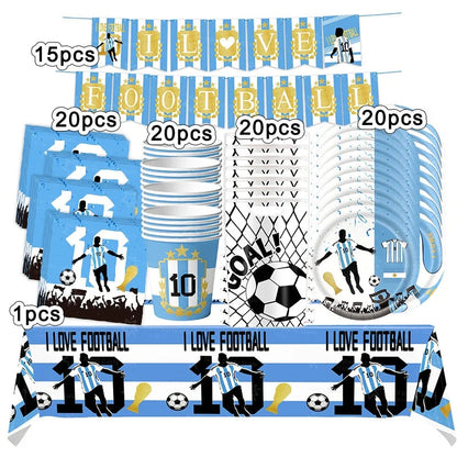Soccer Party Supplies Superstar Messi Football Birthday Party Decoration Disposable Tableware Tablecloth Plates Cup Backdrop Good Vibrations