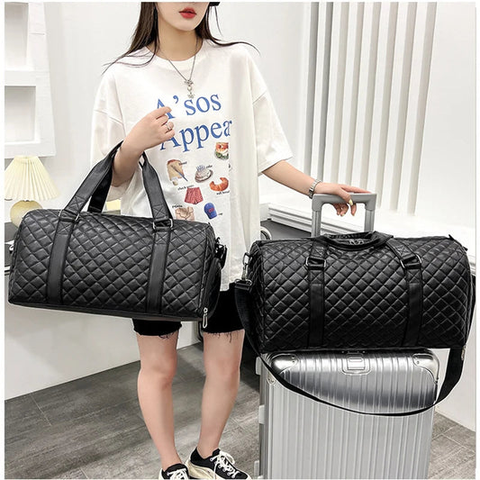 Duffle Tote Gym Fitness Bags for Woman PU Leather Handbag Travel Luggage Shoulder Sports Shoes Pocket Weekend Crossbody Bags Good Vibrations