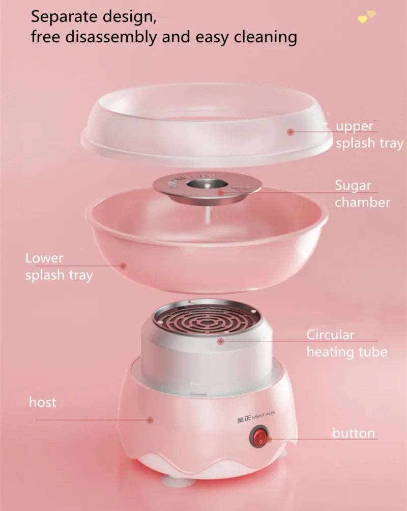 Cotton Candy Machine for Kids DIY Portable with Large Food Grade Splash-Proof Plate Efficient Heating Hard & Sugar Free Good Vibrations