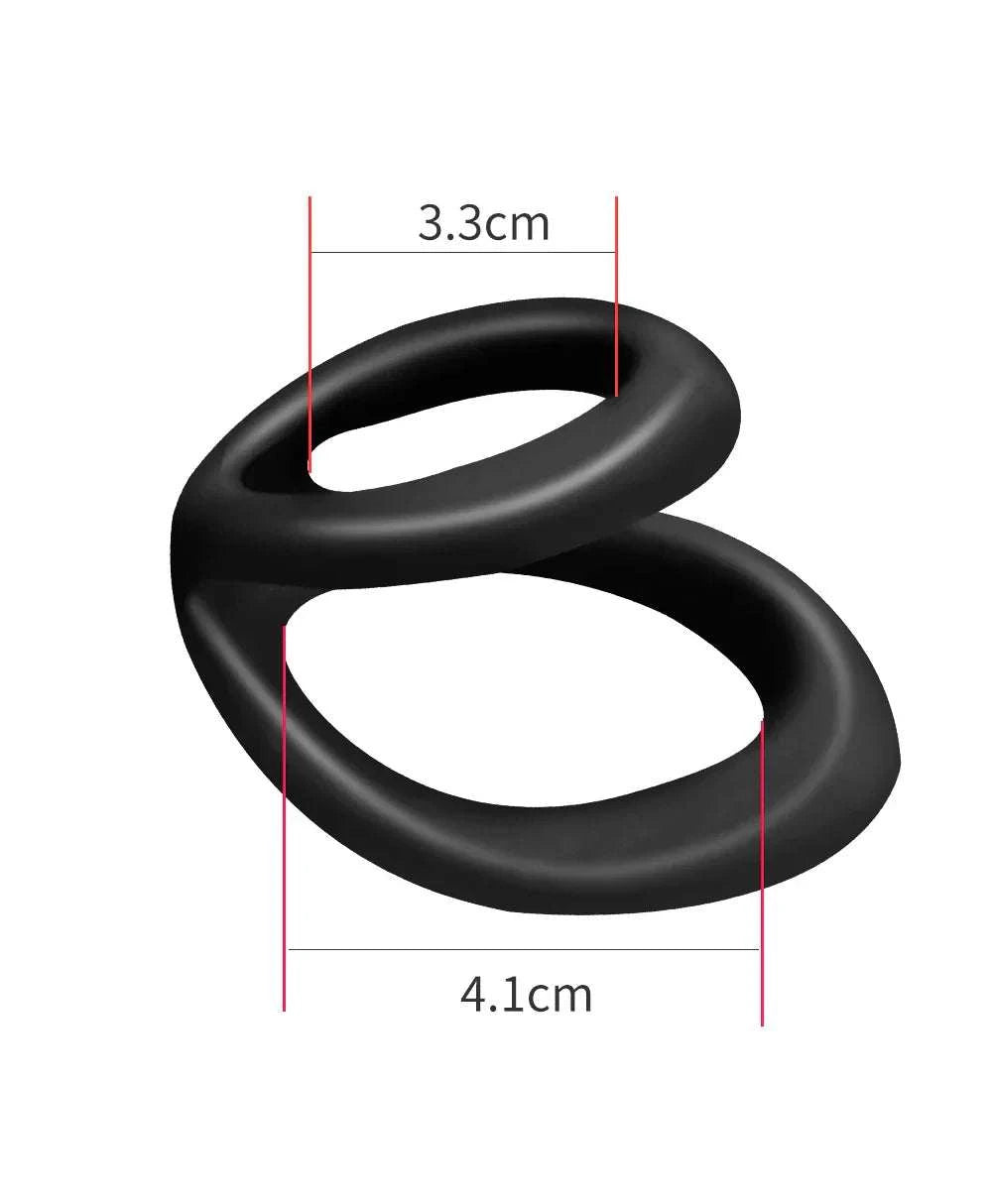 Semen Lock Ring Male Masturbator, silicone, black, dual-loop design.