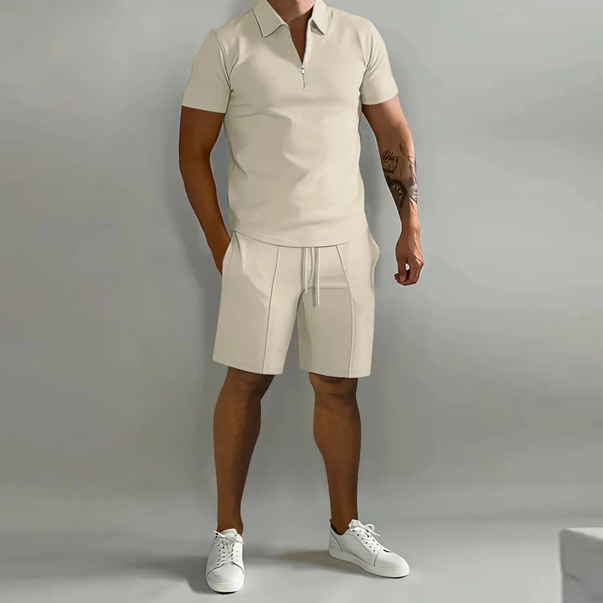 Cross-border men's set 2025 autumn new men's Polo casual loose short sleeve shorts sports set Good Vibrations
