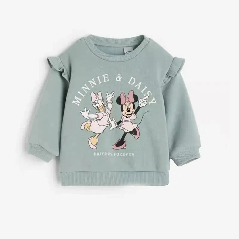 Girls Spring Autumn Clothes Minnie Full Print Sweatshirt+pants 2pcs Casual Sports New Childrens Clothing Good Vibrations