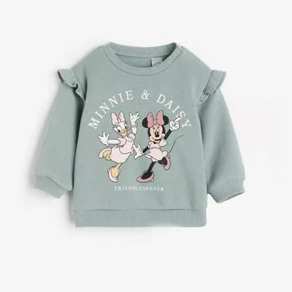 Girls Spring Autumn Clothes Minnie Full Print Sweatshirt+pants 2pcs Casual Sports New Childrens Clothing Good Vibrations