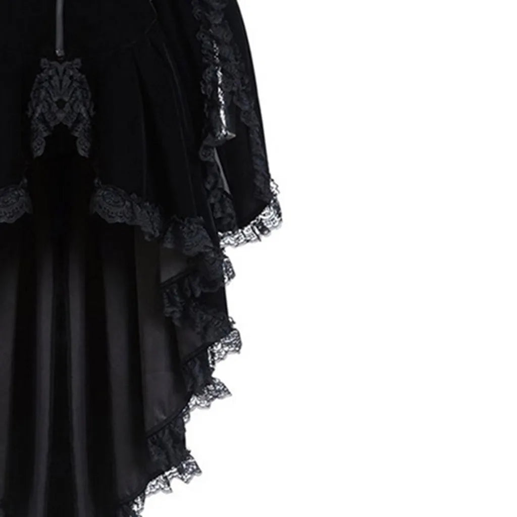 Medieval Women Gothic Dress Long-Sleeved Vintage Stitching Back Lace Waisted Halloween Party Long Dresses Cosplay Gothic Dress Good Vibrations