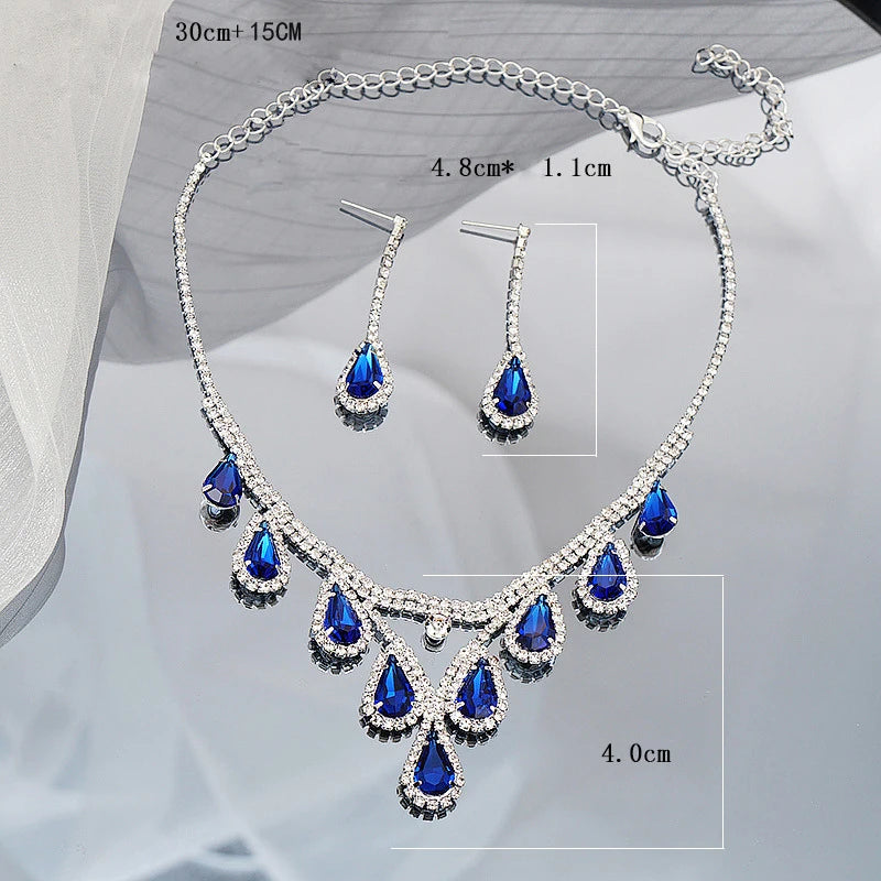 Bridal Wedding Jewelry Women Silver-Plated Rhinestone Long Earrings Dress Accessories Bridesmaid Delicate Crystal Necklace Set Good Vibrations Adult Super Store