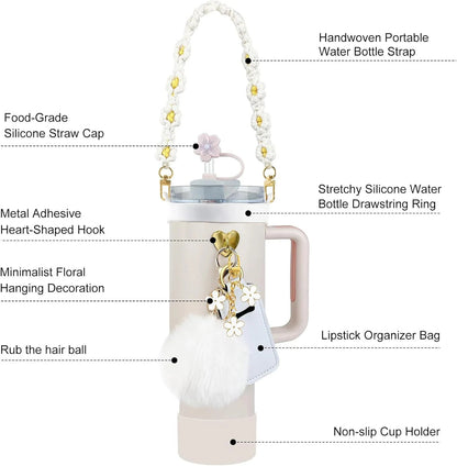 12PCS Accessories for Stanley Cup 30/40 oz Tumbler Water Bottle Handle Strap Straw Toppers Keychain Charms Silicone Cup Boot Good Vibrations Adult Super Store