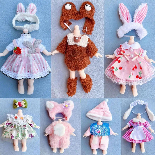 10 Styles Doll Clothes Dresses with Cartoon Hat Cute Fashion Skirts Plush Animals Mini Animal Doll Outfit Good Vibrations