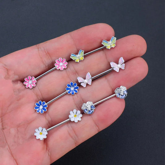 Stainless Steel Pink Bunny Nipple Piercing Jewelry Set 14G Green Bat Nipple Rings Bulk Cat Nipple Barbell Pack Piercing Pezon