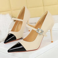 Women 9.5cm High Heels Lady Fashionable Rhinestone Pumps Female Pointed Toe Stiletto Heel Silk Comfortable Evening Shoes Good Vibrations