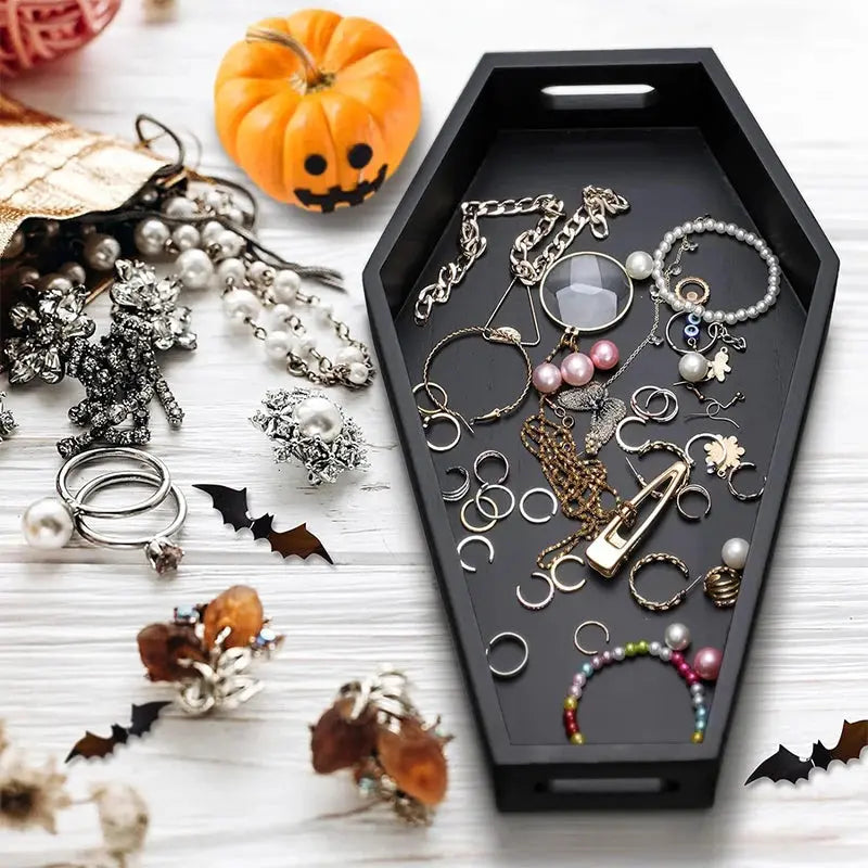 Coffin Shape Black Tray Storage Box Gothic Home Wood Tray Halloween Decoration Birthday ChristmasThanksgiving Day Present Gift Good Vibrations