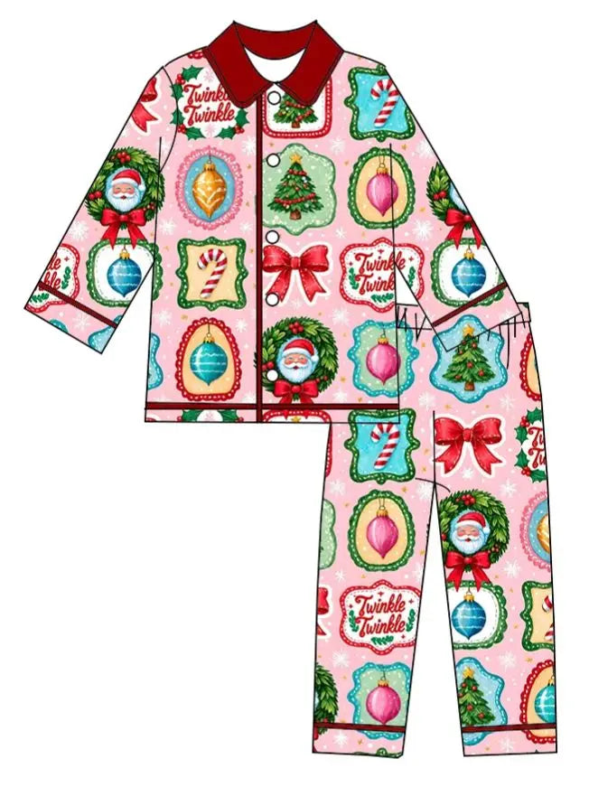 Boutique Children Candy Gifts Cookies Pajamas Sets Kids Christmas Pjamas Button Boys Girls Sleepwear Outfits Good Vibrations