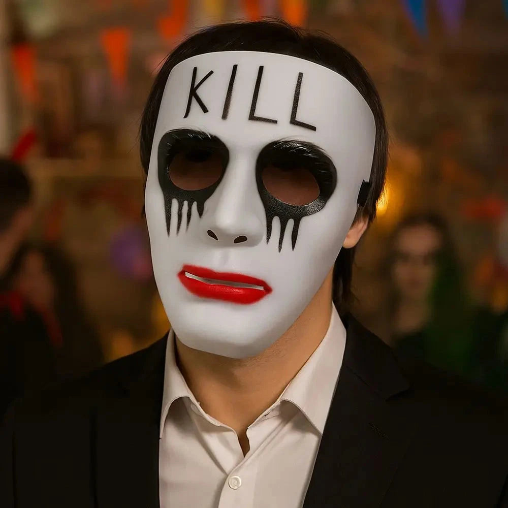 Dress Up Props White Makeup Halloween Mask Full Face Hand-painted Hip Hop Mask Scary Street Dance Mask Anime Cosplay Good Vibrations