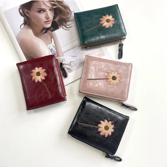 2026 New Women Purse Zipper Green Red Black Female Wallet PU Leather Card Holder Embroidery Ladies Money Bag Good Vibrations