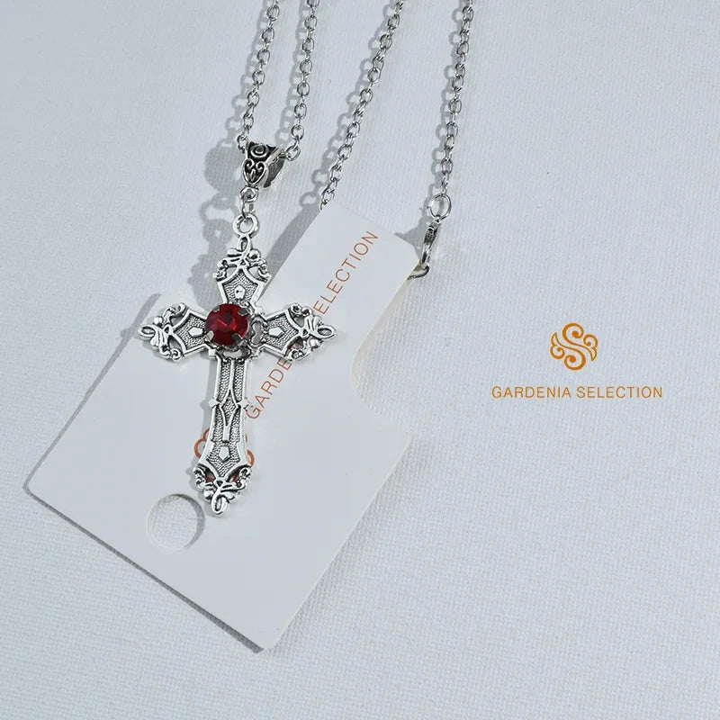 Cross pendant necklace Gothic style zircon inlaid pendant Good Vibrations