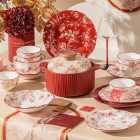 1Set New Luxury Red Rose Ceramic Tableware Household Bowl Spoon Plate Dinner Dinsh Kitchen Cutlery Home Decor Good Vibrations