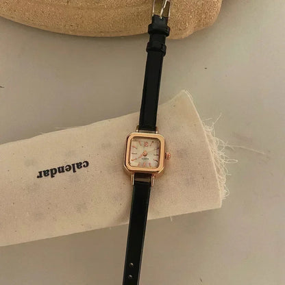 Fashion Women Watch Small Square Dial Thin Leather Strap Ladies Wristwatch Elegant Female Watches Casual Relogios Feminino Reloj Good Vibrations