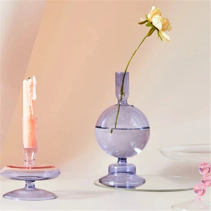Floriddle Taper Candle Holders Glass Candlesticks for Home Wedding Table Decoration Glass Vase Table Bookshelf Candles Stand Good Vibrations