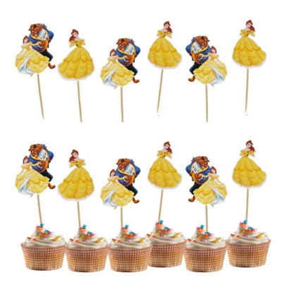 Beauty and the Beast Cake Toppers Cartoon Princess Belle Cupcake Topper Decor Baby Shower Girls Birthday Party Cake Decorations