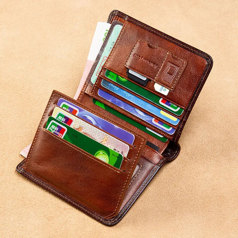 High Quality Genuine Leather Men Wallets Golden Bitcoin Sign Printing Short Card Holder Purse Billfold Men's Wallet BK1003 Good Vibrations