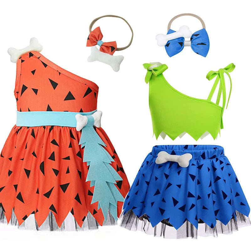 Infant Toddle Kids Pebble Bone Stone Fancy Dress Up Halloween Costume Kids Caveman Cavegirl Flint stone Costume For Baby Girl Good Vibrations