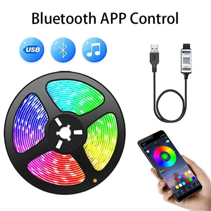 RGB LED Strip Light SMD 5050 USB Remote&APP Control Bluetooth Flexible Tape Diode Ribbon for TV Backdrop Living Room Bedroom Good Vibrations