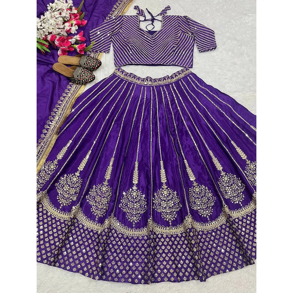 Maruti Designer Purple Wedding Dresses Embroidered Lehenga Choli with Sequence Work Good Vibrations