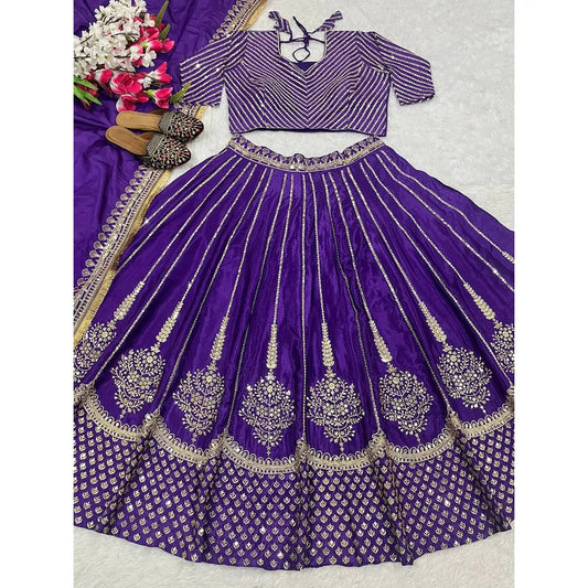 Maruti Designer Purple Wedding Dresses Embroidered Lehenga Choli with Sequence Work Good Vibrations