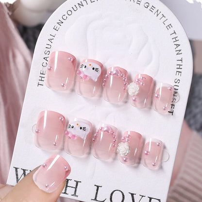 Sanrio Kawaii Pink My Melody Fake Nails 24Pc 3D kuromi Anime Cute Nail Patches False Nail Tips Cartoon Y2K Fashion Press on Nail Good Vibrations