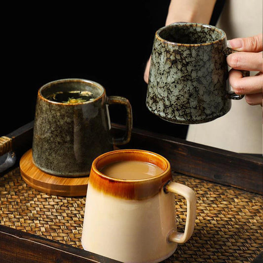 Japanese Vintage Ceramic Mug, High-Capacity Cup, Couple Drinking Home Office Handle, Coffee Tea Cups, Underglaze Color, 350ml Good Vibrations