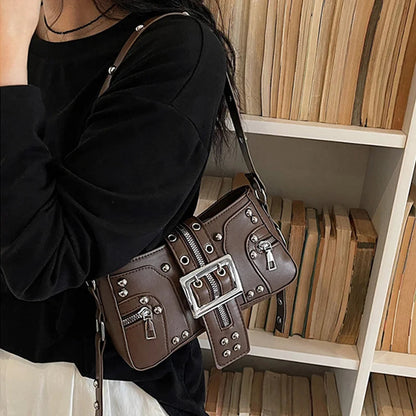 Shoulder Bag for Women Punk Style Purse PU Leather Rock Fashion Handbags with Rivet Small Trendy Armpit Purse Bolso Mujer сумка Good Vibrations