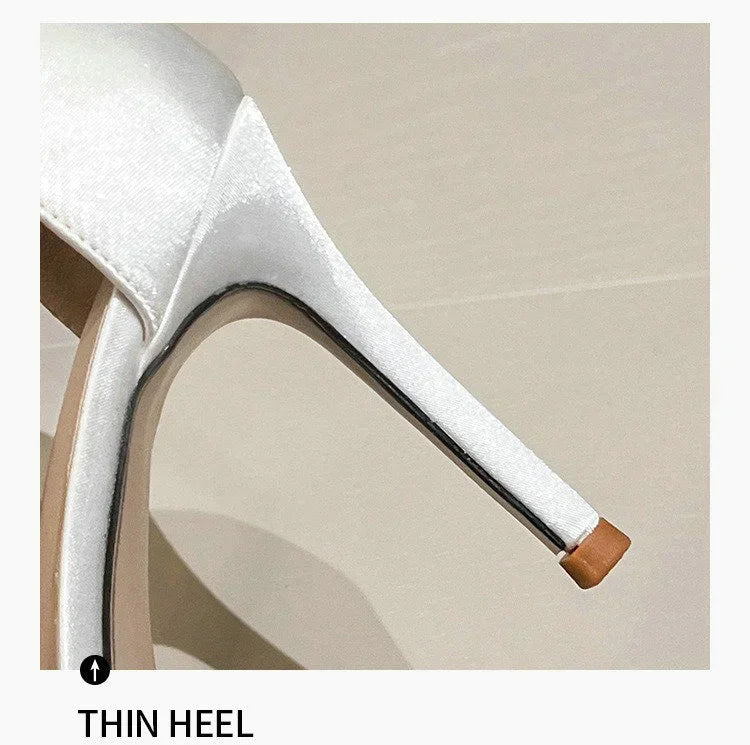 Comemore 2025 White Wedding Bridesmaid Shoes Satin Fashion Rhinestone Fringe Chain High Heels Black Temperament Elegance Pumps Good Vibrations