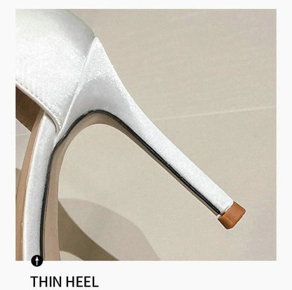 Comemore 2025 White Wedding Bridesmaid Shoes Satin Fashion Rhinestone Fringe Chain High Heels Black Temperament Elegance Pumps Good Vibrations