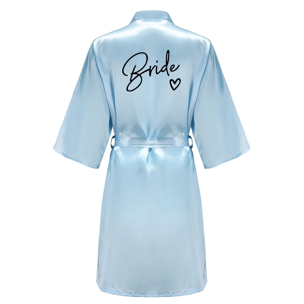 Wedding Party Team Bride Robe With Black Letters Kimono Satin Pajamas Bridesmaid Bathrobe SP003 Good Vibrations