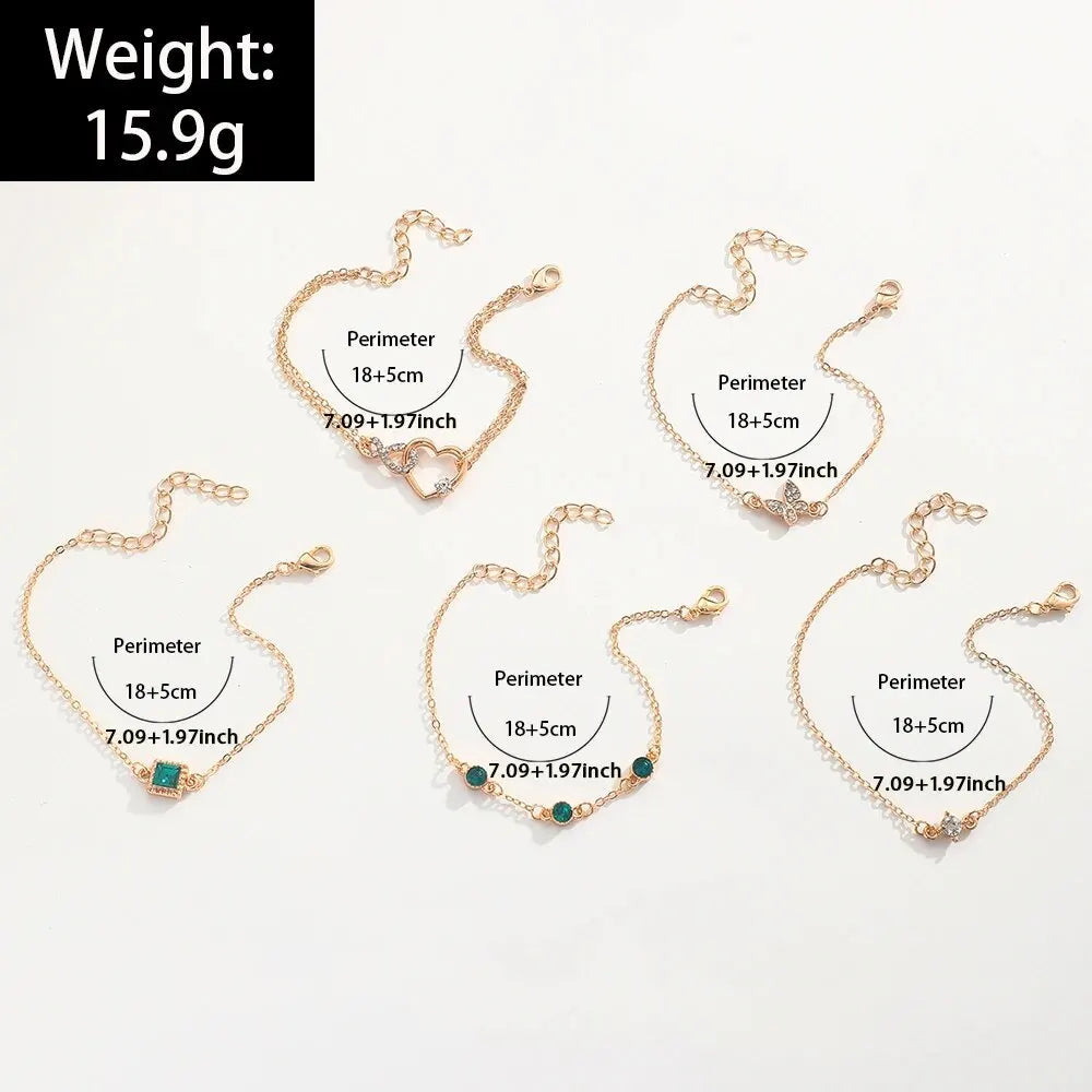 5Pcs/Set Rhinestone Butterfly & Heart Love Infinite Decor Imitation Gem Metal Hollow Bracelet For Women For Daily Decoration Good Vibrations Adult Super Store