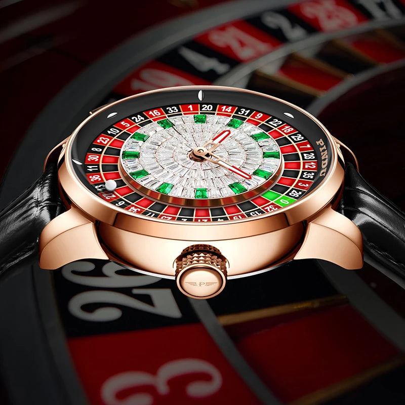 PINDU Design New NH35A Mechanical Watches Men Push Button Turn Russian Roulette Game Sapphire Mirror Diamond Dial Men's Watch Good Vibrations