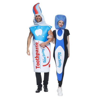 Toothbrush and Toothpaste Costume Couple Costume Halloween for Men Women Funny Outfit Carnival Easter Purim Fancy Dress Good Vibrations